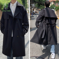 [七匹狼国际公司授权WOLF TREK ]秋季男士长款过膝黑色风衣男2021新款大码潮流宽松帅气大衣男装 双排扣