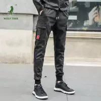 [七匹狼国际公司授权WOLF TREK ]男装皮裤男潮流哈伦宽松弹力加绒加厚保暖修身摩托车机车工装