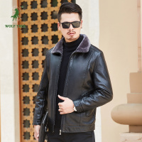 [七匹狼国际公司授权WOLF TREK ]2021年冬季中青年加绒皮衣爸爸冬装加厚保暖皮夹克男中年男装外套