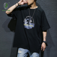 [七匹狼国际公司授权WOLF TREK ]男装M-5XL夏新款ins潮牌印花短袖T恤男嘻哈宽松体恤加肥大码