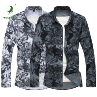 [七匹狼国际公司授权WOLF TREK ]2021秋季新款男式衬衫数码印花弹力时尚休闲青年修身长袖花色衬衫