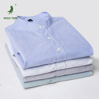 [七匹狼国际公司授权WOLF TREK ]男装S-10XL中华立领衬衫长袖棉条纹无领圆领中山装男衬衣