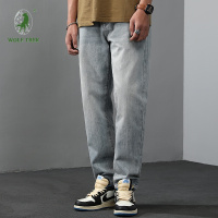 [七匹狼国际公司授权WOLF TREK ]春夏潮流休闲潮牌男士牛仔裤宽松哈伦裤加大码春季日系英伦小直筒长裤
