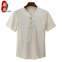 [七匹狼国际公司授权WOLF TREK ]唐装男士短袖t恤夏季中国风圆领盘扣中老年爸爸棉麻上衣服