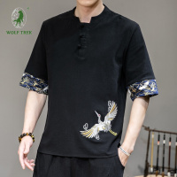 [七匹狼国际公司授权WOLF TREK ]短袖t恤男刺绣夏季薄款宽松大码唐装衣服中国风男装舒适体恤