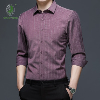 [七匹狼国际公司授权WOLF TREK ]中青年男装修身衬衣2022男士商务休闲翻领条纹长袖衬衫四季通用