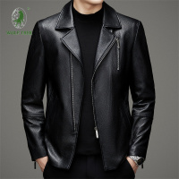 [七匹狼国际公司授权WOLF TREK ]秋新款山羊皮短款西装翻领真皮皮衣男皮夹克时尚帅气机车服修身外套