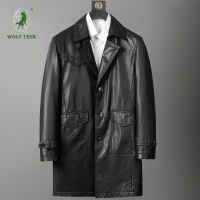 [七匹狼国际公司授权WOLF TREK ]男装秋冬新款男士真皮皮衣男超软油蜡牛皮外套中长款风衣
