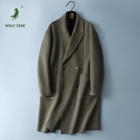 [七匹狼国际公司授权WOLF TREK ]22秋冬季韩版休闲呢子大衣 双面呢中长款双排扣灰绿色风衣外套