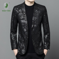 [七匹狼国际公司授权WOLF TREK ]春秋冬新款绵阳皮真皮皮衣时尚休闲真皮西装男士西服夹克外套