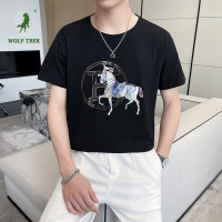 [七匹狼国际公司授权WOLF TREK ]男士丝光棉印花短袖t恤2023年夏季新款潮流半袖圆领男装体恤
