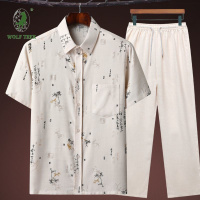 [七匹狼国际公司授权WOLF TREK ]短袖唐装男中国风爸爸装套装夏季衣服仿棉麻汉服中老年中式男装