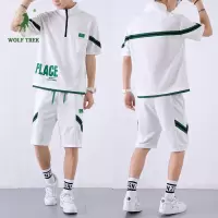 [七匹狼国际公司授权WOLF TREK ]华夫格套装男士短袖T恤短裤两件套夏装大码港风夏季休闲运动衣服
