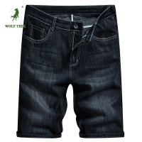 [七匹狼国际公司授权WOLF TREK ]蓝黑色牛仔短裤男2023新款弹力中裤男士五分裤韩版潮流马裤夏季薄款