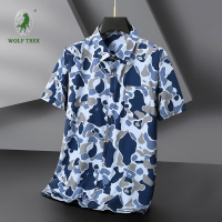 [七匹狼国际公司授权WOLF TREK ]男装L-7XL夏季短袖衬衫男凉感冰丝休闲印花衬衣垂感加肥加大码