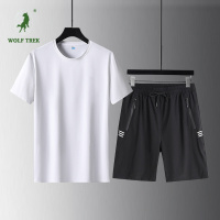 [七匹狼国际公司授权WOLF TREK ]男装L-8XL运动套装男夏季冰丝T恤跑步健身速干衣宽松休闲短袖短裤男款