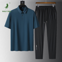 [七匹狼国际公司授权WOLF TREK ]男装L-8XL男士运动套装夏季仿冰丝薄款潮流高品质宽松休闲短袖男