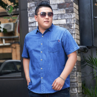 [七匹狼国际公司授权WOLF TREK ]男装XL-8XL夏男休闲牛仔短袖衬衫时尚牛仔半袖衬衣加肥加大码-
