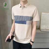 [七匹狼国际公司授权WOLF TREK ]男士T恤短袖polo衫夏季潮流冰感条纹拼接翻领半袖上衣服男装休闲体恤