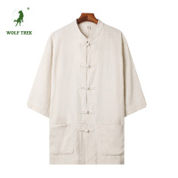 [七匹狼国际公司授权WOLF TREK ]中国风男装棉麻五分袖短袖衬衫男国潮复古盘扣中式唐装汉服夏