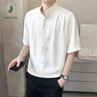 [七匹狼国际公司授权WOLF TREK ]夏季冰丝男士短袖衬衫宽松垂坠感搭配男装高级感潮牌五分中袖衬衣