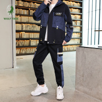 [七匹狼国际公司授权WOLF TREK ]连帽棒球服学生男夹克秋季男装时尚外套青少年搭配一套休闲套装