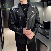 [七匹狼国际公司授权WOLF TREK ]皮衣男士外套2023新款秋季韩版潮流修身帅气秋冬季机车皮夹克