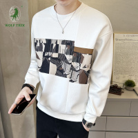 [七匹狼国际公司授权WOLF TREK ]2023秋季新款男士拼布时尚圆领卫衣韩版青年帅气微阔打底T恤衫