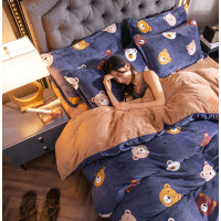 钥寝家纺 法莱绒四件套冬季加厚水晶绒床单被套床上用品1.8m/2.0m套装