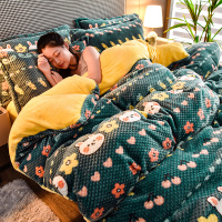 2020秋冬新品加厚菠萝格牛奶绒四件套 法莱绒印花床单被套家用1.8m/2.0m床品套装