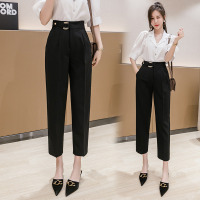 白织鸟西装裤女春夏高腰直筒宽松垂感黑色烟管裤显瘦百搭九分休闲萝卜裤去购买