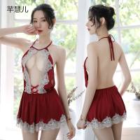 白织鸟新款日系甜美露背蕾丝花边镂空诱惑仿真丝家居服内衣吊带睡裙