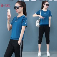 白织鸟休闲套装女夏显瘦大码短袖运动服跑步七分裤两件套