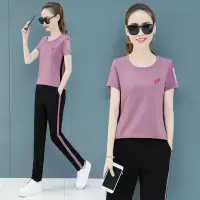 白织鸟休闲运动套装女夏天新款时尚大码短袖长裤气质洋气两件套