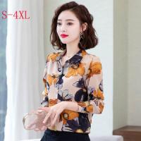 白织鸟印花雪纺衫妈妈衬衫女长袖春装2020新款洋气小衫碎花衬衣上衣气质