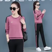 白织鸟圆领休闲运动服套装女春秋季新款宽松跑步服女装卫衣两件套