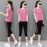 白织鸟夏季新款休闲运动套装大码学生简约时尚短袖七分裤女装