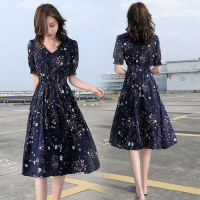 白织鸟夏季法式碎花雪纺淑女超仙女裙子过膝盖小众中长款连衣裙