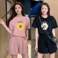 白织鸟新款时尚休闲运动套装女学生韩版小雏菊宽松短袖短裤两件套