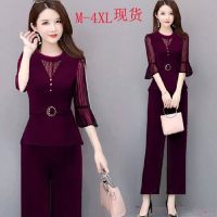 白织鸟春夏季新款韩版套装女时尚气质显瘦短袖修身大码两件套女装蕾丝网