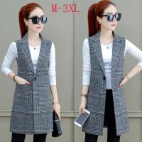 白织鸟格子马甲女春秋款马甲女外套中长款女士春秋马甲无袖大码马夹