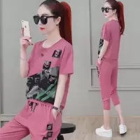 白织鸟棉运动服套装女夏装新款韩版宽松时尚潮流休闲短袖两件套