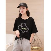 白织鸟洋气黑色短袖米奇t恤上衣+休闲裤显瘦减龄套装时尚两件套女