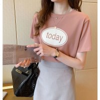 白织鸟短袖t恤女早春新款宽松印花圆领上衣半袖体恤打底衫