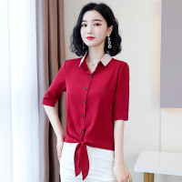 仿真丝衬衫女短袖2020新款时尚缎面洋气小衫重磅桑蚕丝上衣