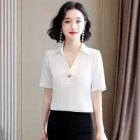 衬衫女上衣2020年新款女V领白色雪纺女装衬衣设计感衬衫职业