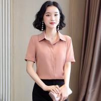 雪纺白衬衫女短袖韩版宽松设计感小众纯色复古港味衬衣2020新