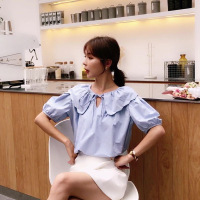 泡泡袖上衣设计感小众韩版短款娃娃衫衬衣短袖娃娃领衬衫