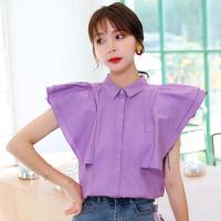 荷叶边纯色百搭衬衫女2020夏装韩版宽松气质设计感衬衣