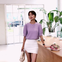 雪纺衫女夏2020新款洋气紫色小衫蕾丝超仙泡泡纱上衣